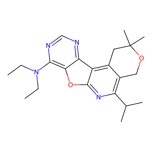 N,N-diethyl-2,2-dimethyl-5-(propan-2-yl)-1,4-dihydro-2H-pyrano[4'',3'':4',5']pyrido[3',2':4,5]furo[3,2-d]pyrimidin-8-amine structure