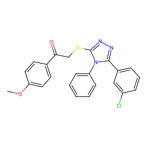2-[[5-(3-chlorophenyl)-4-phenyl-1,2,4-triazol-3-yl]sulfanyl]-1-(4-methoxyphenyl)ethanone structure