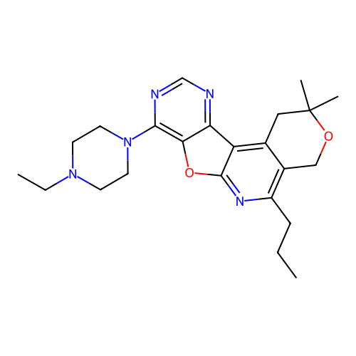 8-(4-ethylpiperazin-1-yl)-2,2-dimethyl-5-propyl-1,4-dihydro-2H-pyrano[4'',3'':4',5']pyrido[3',2':4,5]furo[3,2-d]pyrimidine structure