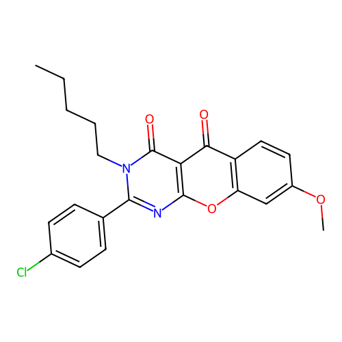2-(4-chlorophenyl)-8-methoxy-3-pentyl-4H-chromeno[2,3-d]pyrimidine-4,5(3H)-dione structure