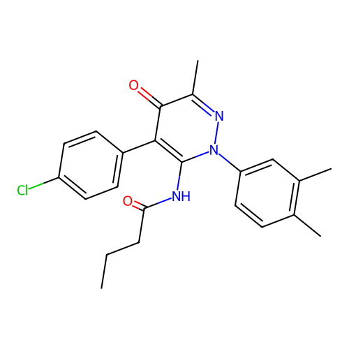 N-[4-(4-chlorophenyl)-2-(3,4-dimethylphenyl)-6-methyl-5-oxopyridazin-3-yl]butanamide structure