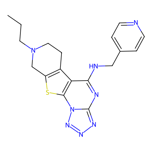 8-propyl-N-(pyridin-4-ylmethyl)-6,7,8,9-tetrahydropyrido[4',3':4,5]thieno[3,2-e]tetrazolo[1,5-a]pyrimidin-5-amine structure
