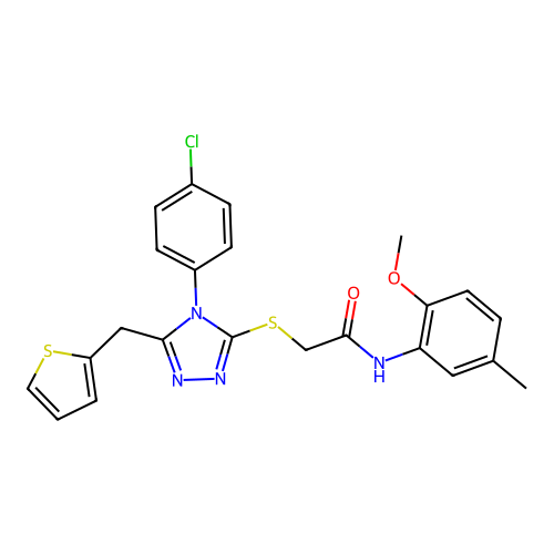 2-{[4-(4-chlorophenyl)-5-(thiophen-2-ylmethyl)-4H-1,2,4-triazol-3-yl]sulfanyl}-N-(2-methoxy-5-methylphenyl)acetamide structure