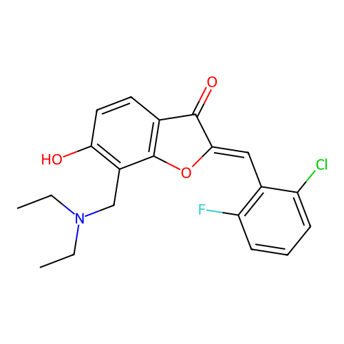 (Z)-2-(2-chloro-6-fluorobenzylidene)-7-((diethylamino)methyl)-6-hydroxybenzofuran-3(2H)-one structure