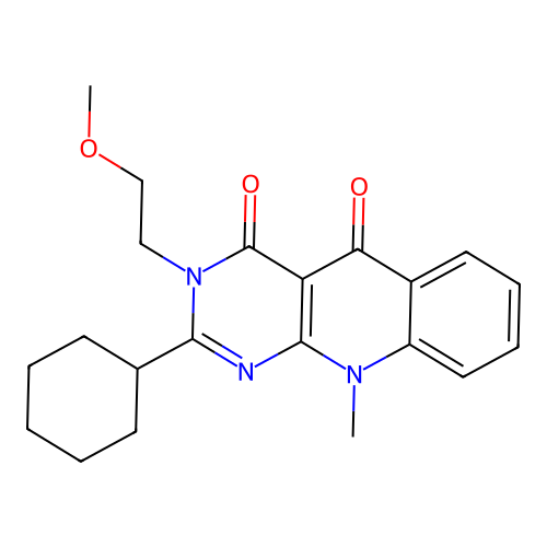2-cyclohexyl-3-(2-methoxyethyl)-10-methylpyrimido[4,5-b]quinoline-4,5(3H,10H)-dione structure