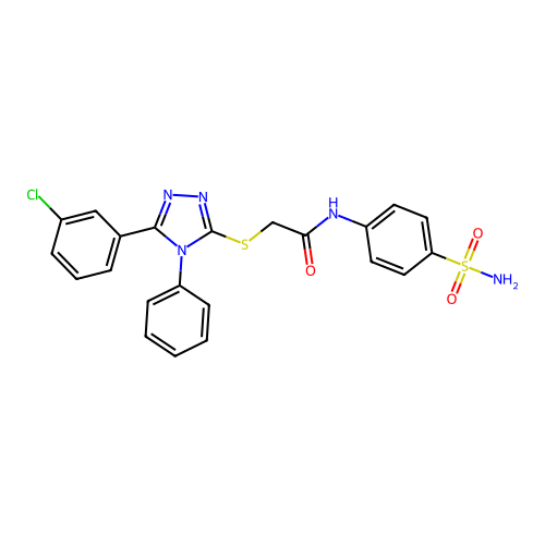 2-[[5-(3-chlorophenyl)-4-phenyl-1,2,4-triazol-3-yl]sulfanyl]-N-(4-sulfamoylphenyl)acetamide structure