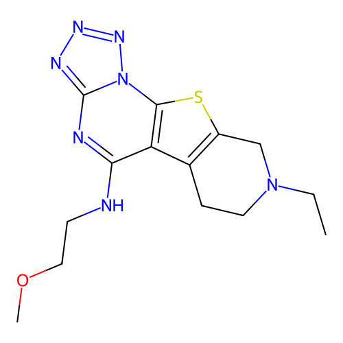 8-ethyl-N-(2-methoxyethyl)-6,7,8,9-tetrahydropyrido[4',3':4,5]thieno[3,2-e]tetrazolo[1,5-a]pyrimidin-5-amine structure