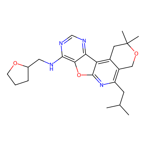 2,2-dimethyl-5-(2-methylpropyl)-N-(tetrahydrofuran-2-ylmethyl)-1,4-dihydro-2H-pyrano[4'',3'':4',5']pyrido[3',2':4,5]furo[3,2-d]pyrimidin-8-amine structure