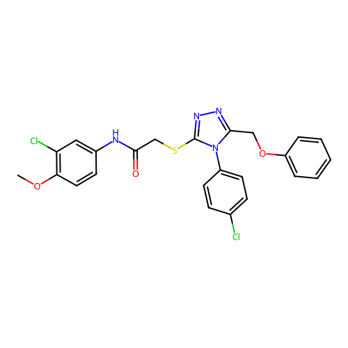 N-(3-chloro-4-methoxyphenyl)-2-{[4-(4-chlorophenyl)-5-(phenoxymethyl)-4H-1,2,4-triazol-3-yl]sulfanyl}acetamide structure
