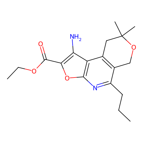 ethyl 1-amino-8,8-dimethyl-5-propyl-8,9-dihydro-6H-furo[2,3-b]pyrano[4,3-d]pyridine-2-carboxylate structure