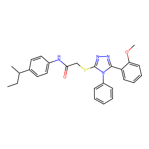 N-(4-butan-2-ylphenyl)-2-[[5-(2-methoxyphenyl)-4-phenyl-1,2,4-triazol-3-yl]sulfanyl]acetamide structure