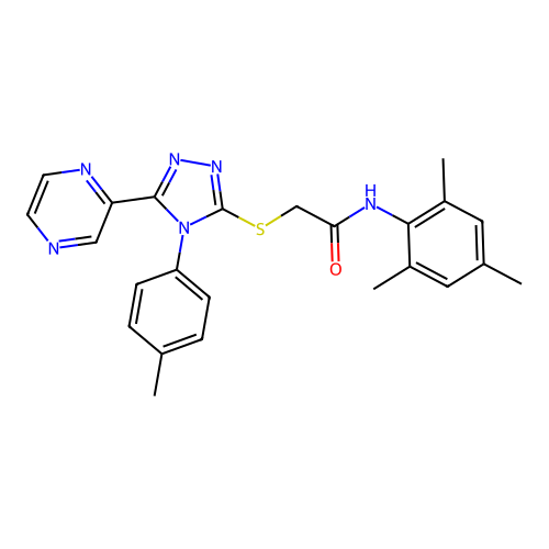 2-{[4-(4-methylphenyl)-5-(pyrazin-2-yl)-4H-1,2,4-triazol-3-yl]sulfanyl}-N-(2,4,6-trimethylphenyl)acetamide structure