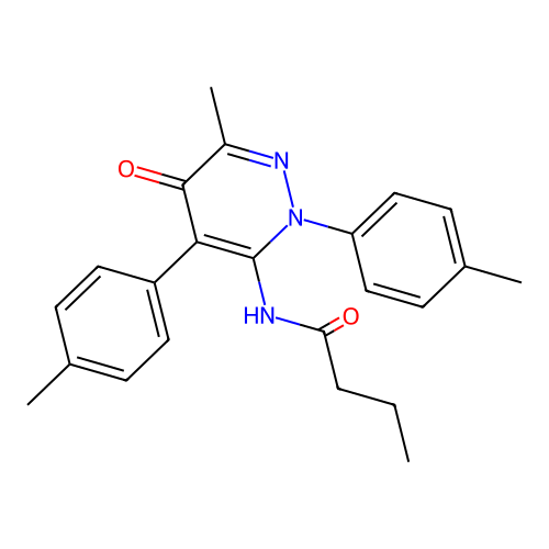 N-[6-methyl-2,4-bis(4-methylphenyl)-5-oxo-2,5-dihydropyridazin-3-yl]butanamide structure