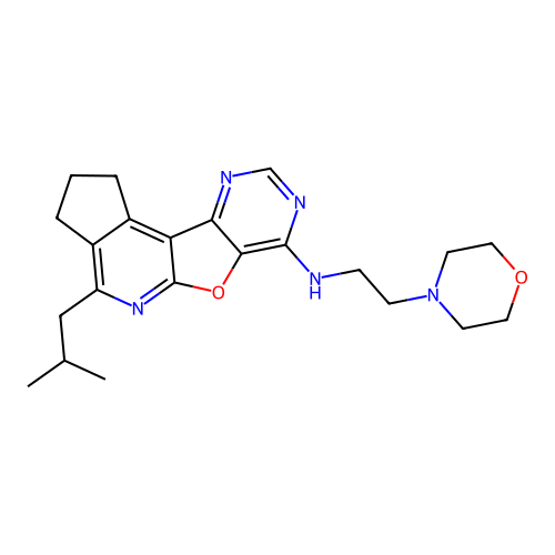 4-(2-methylpropyl)-N-[2-(morpholin-4-yl)ethyl]-2,3-dihydro-1H-cyclopenta[4',5']pyrido[3',2':4,5]furo[3,2-d]pyrimidin-7-amine structure