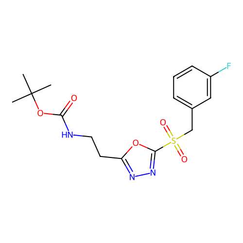 Tert-butyl (2-(5-((3-fluorobenzyl)sulfonyl)-1,3,4-oxadiazol-2-yl)ethyl)carbamate structure