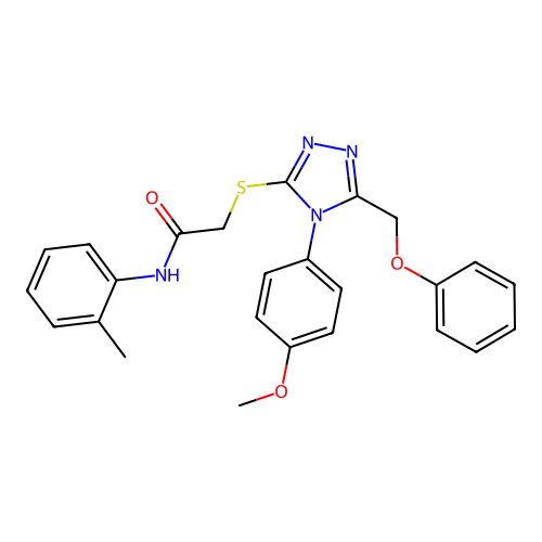 2-[[4-(4-methoxyphenyl)-5-(phenoxymethyl)-1,2,4-triazol-3-yl]sulfanyl]-N-(2-methylphenyl)acetamide structure