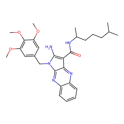 2-amino-N-(6-methylheptan-2-yl)-1-(3,4,5-trimethoxybenzyl)-1H-pyrrolo[2,3-b]quinoxaline-3-carboxamide structure