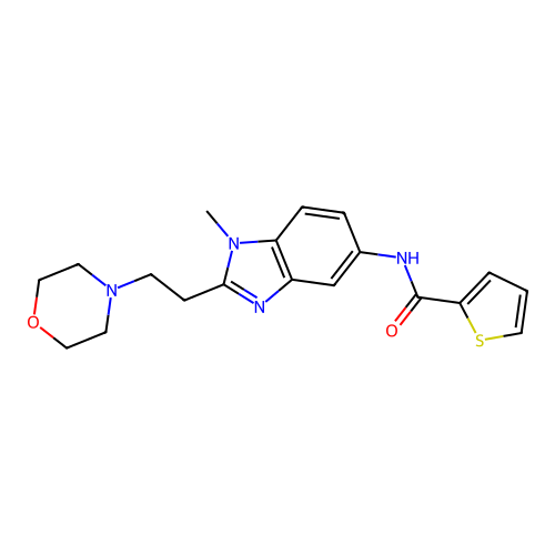 N-[1-methyl-2-(2-morpholin-4-ylethyl)benzimidazol-5-yl]thiophene-2-carboxamide structure