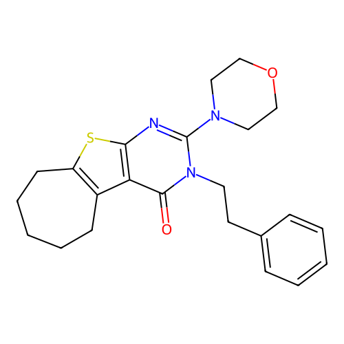 2-(morpholin-4-yl)-3-(2-phenylethyl)-3,5,6,7,8,9-hexahydro-4H-cyclohepta[4,5]thieno[2,3-d]pyrimidin-4-one structure