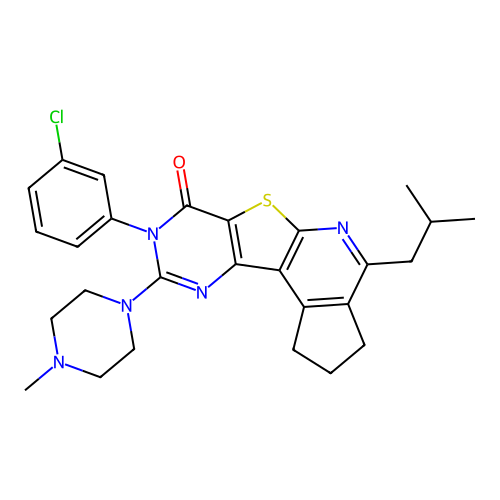 8-(3-chlorophenyl)-4-isobutyl-9-(4-methylpiperazin-1-yl)-2,3-dihydro-1H-cyclopenta[4',5']pyrido[3',2':4,5]thieno[3,2-d]pyrimidin-7(8H)-one structure