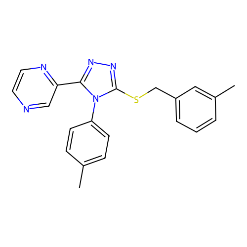 2-[4-(4-methylphenyl)-5-[(3-methylphenyl)methylsulfanyl]-1,2,4-triazol-3-yl]pyrazine structure