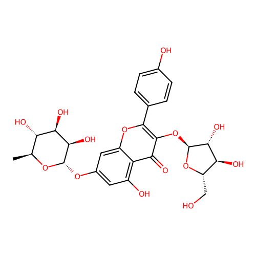 Kaempferol 3-alpha-L-arabinofuranoside-7-rhamnoside structure