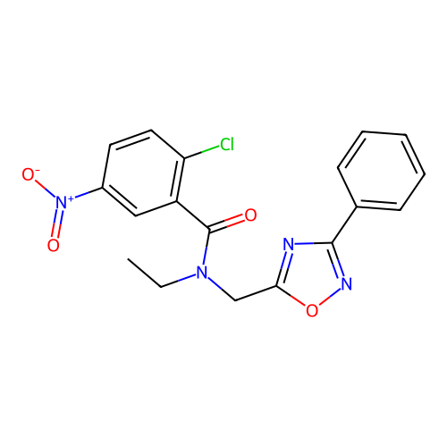 2-chloro-N-ethyl-5-nitro-N-[(3-phenyl-1,2,4-oxadiazol-5-yl)methyl]benzamide structure