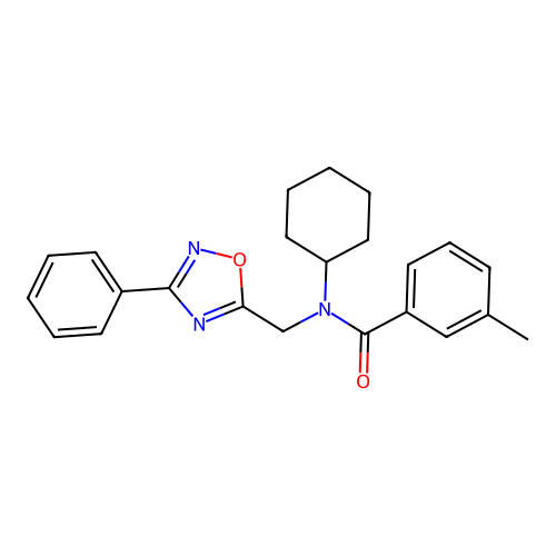 N-cyclohexyl-3-methyl-N-[(3-phenyl-1,2,4-oxadiazol-5-yl)methyl]benzamide structure