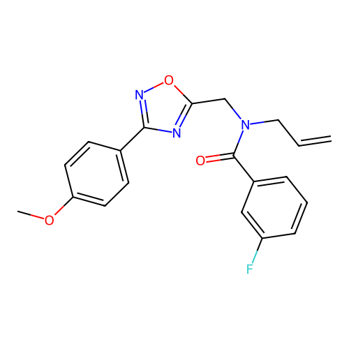 3-fluoro-N-[[3-(4-methoxyphenyl)-1,2,4-oxadiazol-5-yl]methyl]-N-prop-2-enylbenzamide structure