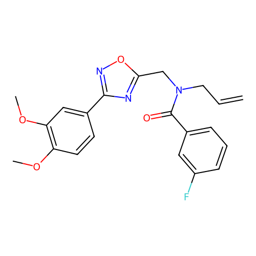 N-[[3-(3,4-dimethoxyphenyl)-1,2,4-oxadiazol-5-yl]methyl]-3-fluoro-N-prop-2-enylbenzamide structure