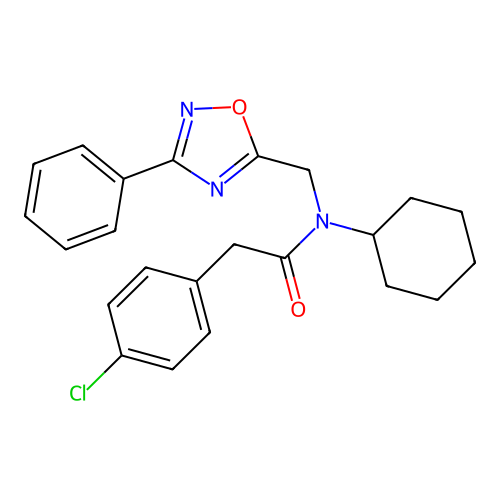 2-(4-chlorophenyl)-N-cyclohexyl-N-[(3-phenyl-1,2,4-oxadiazol-5-yl)methyl]acetamide structure
