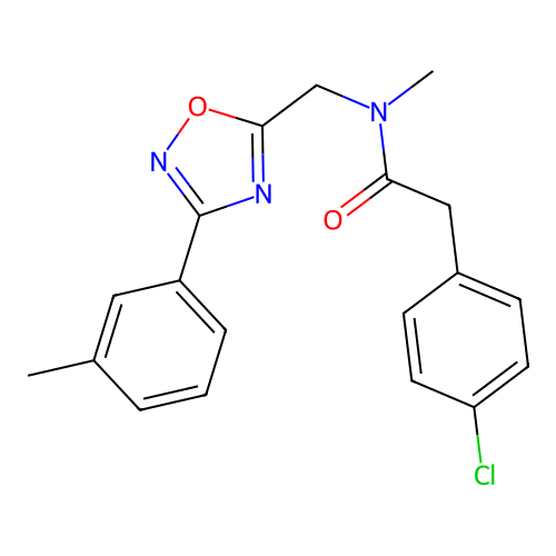2-(4-chlorophenyl)-N-methyl-N-[[3-(3-methylphenyl)-1,2,4-oxadiazol-5-yl]methyl]acetamide structure