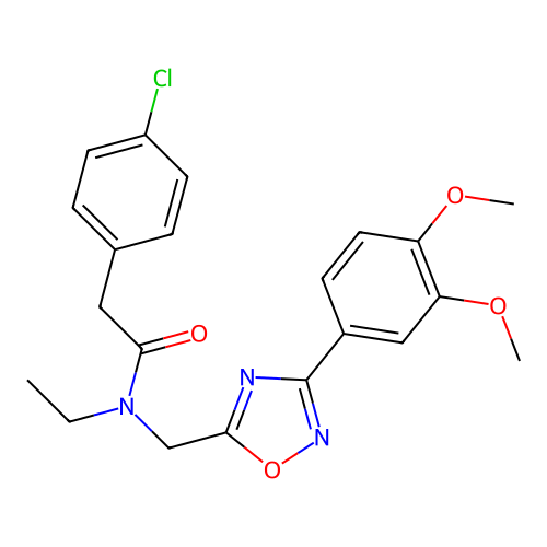 2-(4-chlorophenyl)-N-((3-(3,4-dimethoxyphenyl)-1,2,4-oxadiazol-5-yl)methyl)-N-ethylacetamide structure