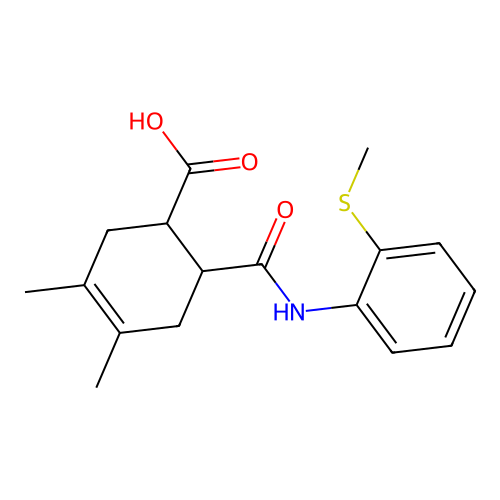 3,4-dimethyl-6-[(2-methylsulfanylphenyl)carbamoyl]cyclohex-3-ene-1-carboxylic Acid structure
