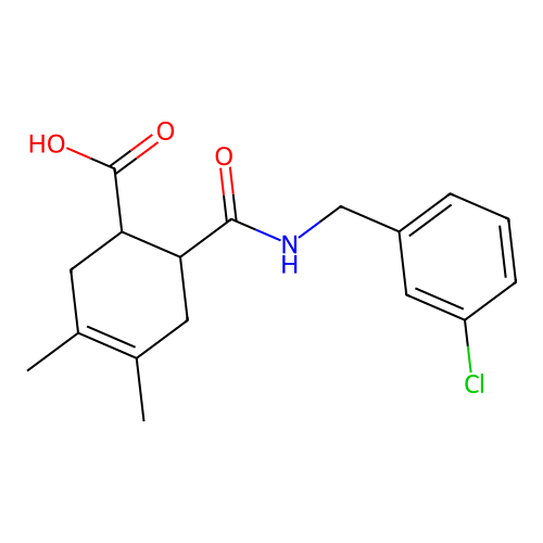 6-{[(3-Chlorobenzyl)amino]carbonyl}-3,4-dimethyl-3-cyclohexene-1-carboxylic acid structure
