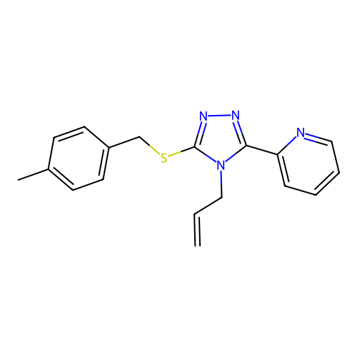 2-[5-[(4-Methylphenyl)methylsulfanyl]-4-prop-2-enyl-1,2,4-triazol-3-yl]pyridine structure
