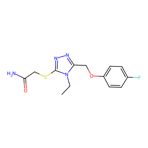 2-[[4-Ethyl-5-[(4-fluorophenoxy)methyl]-1,2,4-triazol-3-yl]sulfanyl]acetamide structure