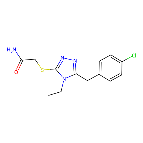 2-[[5-[(4-Chlorophenyl)methyl]-4-ethyl-1,2,4-triazol-3-yl]sulfanyl]acetamide structure