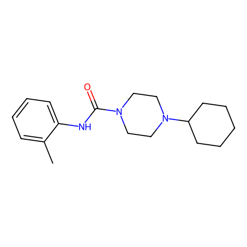 4-cyclohexyl-N-(2-methylphenyl)piperazine-1-carboxamide structure