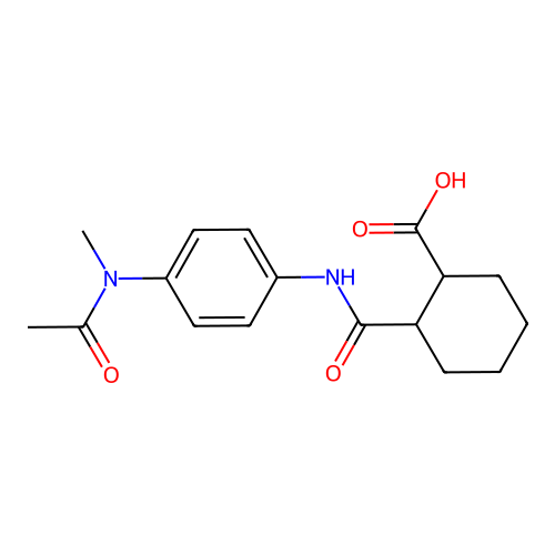 2-({4-[Acetyl(methyl)amino]anilino}carbonyl)cyclohexanecarboxylic acid structure