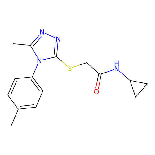 N-cyclopropyl-2-[[5-methyl-4-(4-methylphenyl)-1,2,4-triazol-3-yl]sulfanyl]acetamide structure