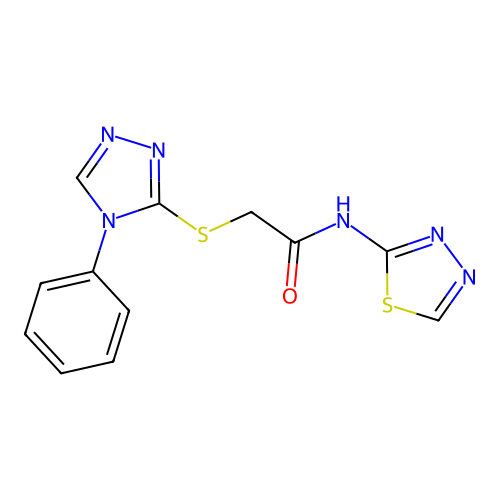 2-[(4-phenyl-1,2,4-triazol-3-yl)sulfanyl]-N-(1,3,4-thiadiazol-2-yl)acetamide structure