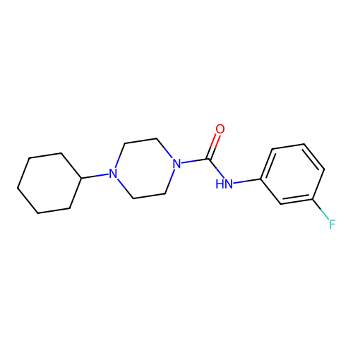 4-cyclohexyl-N-(3-fluorophenyl)piperazine-1-carboxamide structure
