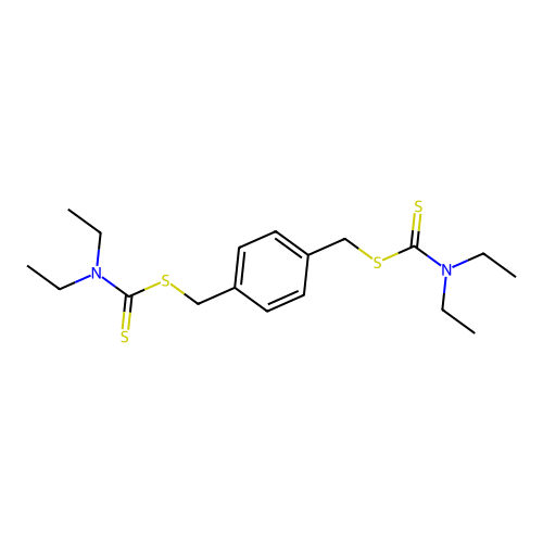 [4-(diethylcarbamothioylsulfanylmethyl)phenyl]methyl N,N-diethylcarbamodithioate structure