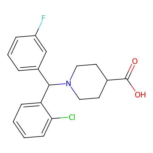 1-[(2-Chlorophenyl)(3-fluorophenyl)methyl]-4-piperidinecarboxylic acid structure