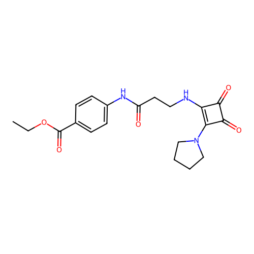 ethyl 4-{[N-(3,4-dioxo-2-pyrrolidin-1-ylcyclobut-1-en-1-yl)-beta-alanyl]amino}benzoate structure