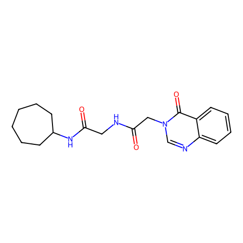 N-cycloheptyl-N~2~-[(4-oxoquinazolin-3(4H)-yl)acetyl]glycinamide structure