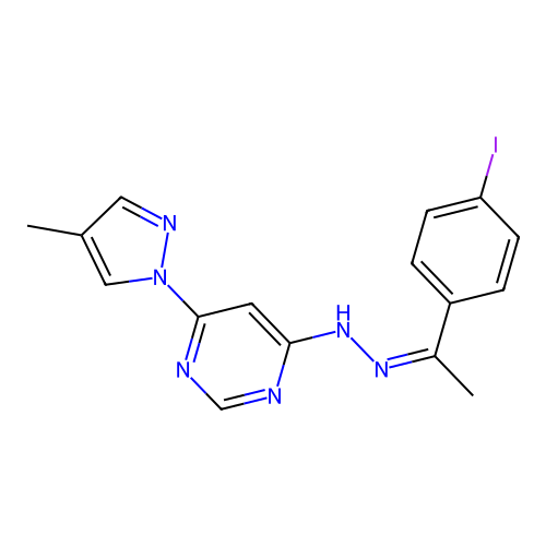 1-(4-Iodophenyl)ethanone 2-[6-(4-methyl-1H-pyrazol-1-yl)-4-pyrimidinyl]hydrazone structure