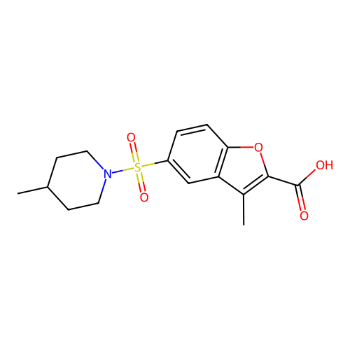 3-Methyl-5-[(4-methylpiperidin-1-yl)sulfonyl]-1-benzofuran-2-carboxylic acid structure