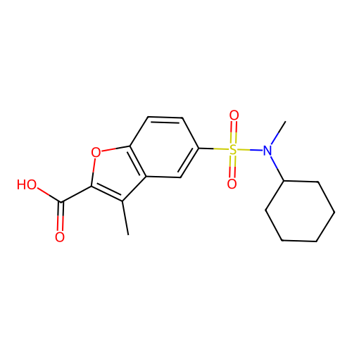 5-{[Cyclohexyl(methyl)amino]sulfonyl}-3-methyl-1-benzofuran-2-carboxylic acid structure
